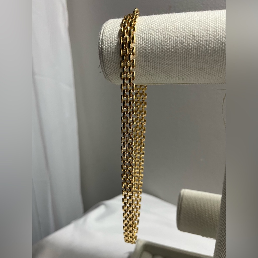 Gold Tone Multi-Row Chain Necklace | Chunky Layered Statement - Picture 3 of 3